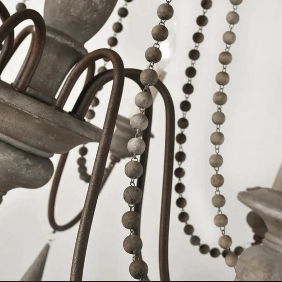 Chandelier Wooden Bead French Country Candle Style - Picture 9 of 13